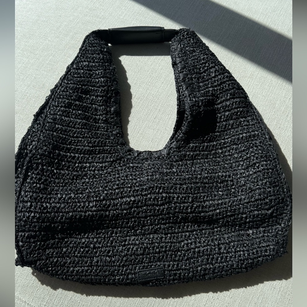 BCBG Black Straw Hobo Bag